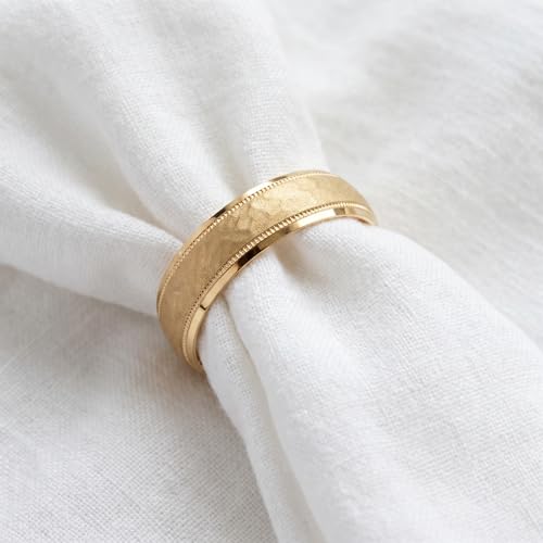 Pompeii 6mm Hammered Mens Wedding Band 14K Yellow Gold - Size 7.5