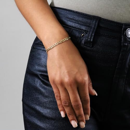 Nuragold 10K Real Yellow Gold Cuban Curb Solid Italian Link Chain Bracelet - 8",4mm