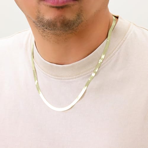 Nuragold 10k Real Yellow Gold Herringbone 5mm Chain Flexible Necklace - 16"