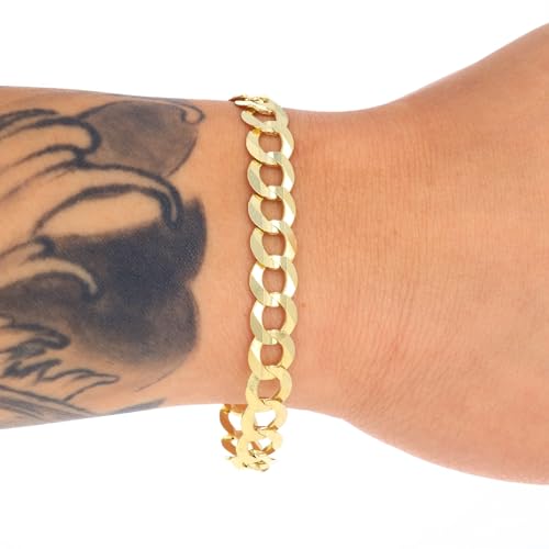 Nuragold 14k Real Yellow Gold Cuban Curb Solid Link Chain Mens Bracelet 8mm - 7.5"
