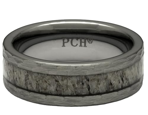 PCH Jewelers Deer Antler Ring in Tungsten Hammered Finish 8mm Comfort Fit Wedding Band (8)