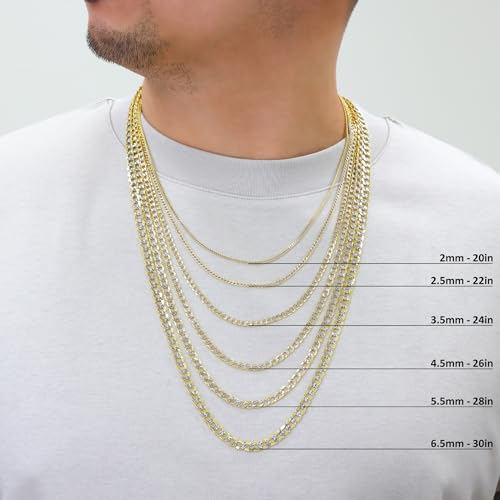 Nuragold 10K Real Yellow Gold Cuban Curb Pave Diamond Cut Chain Necklace - 18",4.5mm