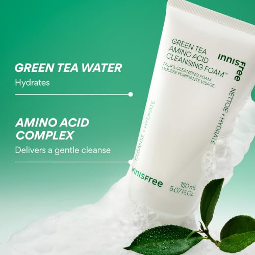 innisfree Green Tea Amino Acid Cleansing Foam | Hydrating Korean Face Wash | Gentle Lather | pH-Balanced Skincare | Sulfate-Free | Available in Gift Sets