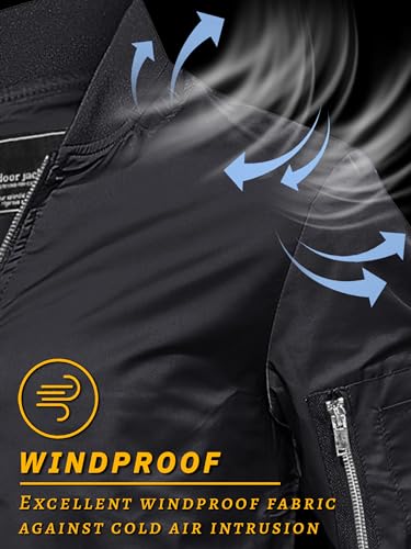 TACVASEN Bomber Jacket Men Black Jacket Lightweight Men's Bomber Jackets Lightweight Windbreaker Spring Fall Men's Casual Jacket Outdoor Windbreaker