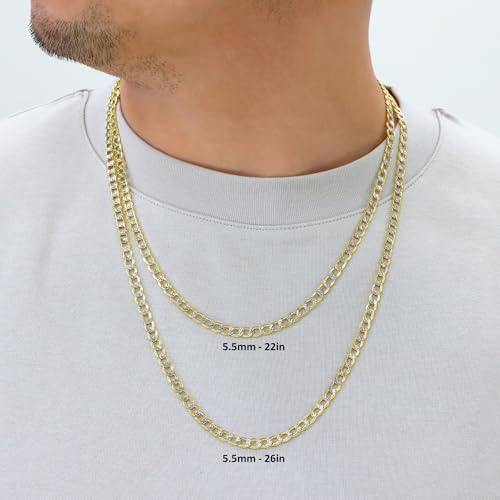 Nuragold 14K Real Yellow Gold Cuban Curb Pave Diamond Cut Chain Necklace - 5.5mm,22"