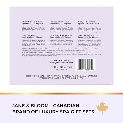 Epsom Salt Bath Gift Set – 6 Aromatherapy Blends with Essential Oils – Bath & Body Gift Set for Women, Stress Relief, Self Care, Birthday Gifts – Jane & Bloom