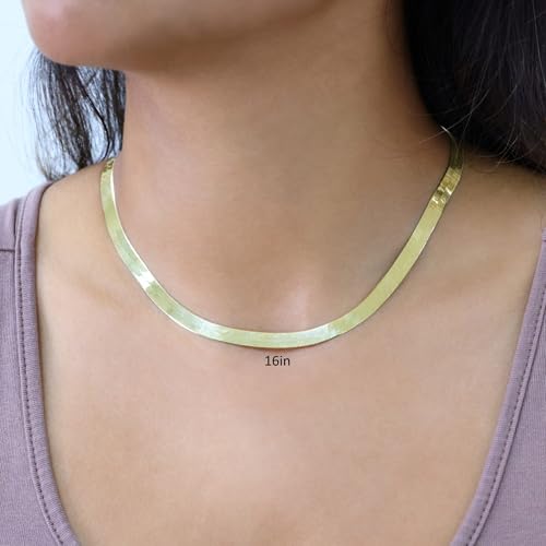 Nuragold 14k Real Yellow Gold Herringbone 6mm Chain Flexible Necklace - 16"