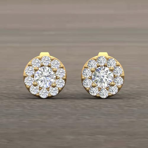 0.25 Carat Natural Diamond Halo Stud Earrings for Women in 10K Yellow Gold