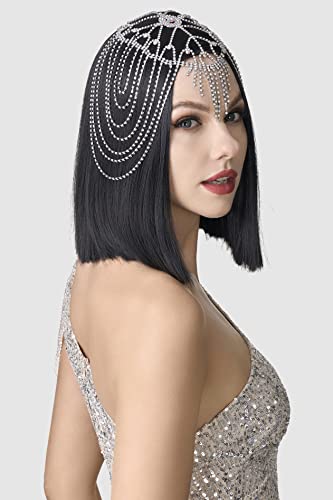 BABEYOND Vintage Style Roaring 20s Crystal Rhinestone Flapper Cap Headpiece Head Jewelry Chains