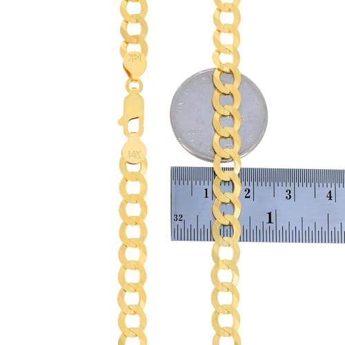 Nuragold 14K Real Yellow Gold Cuban Curb Solid Italian Link Chain Necklace - 24",7mm