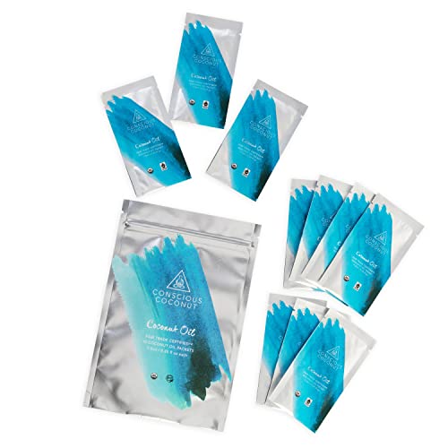 Conscious Coconut Organic Coconut Oil Packets – 10 Travel Packets, Fair Trade, Centrifuged, Raw Virgin Coconut Oil for Wellness, Skin & Personal Care, Used in Hospitals Nationwide