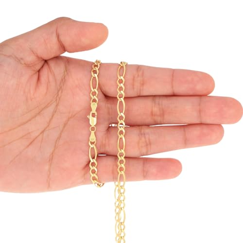 Nuragold 10k Real Yellow Gold Figaro Link 4.5mm Chain Necklace (16"-30") - 22"