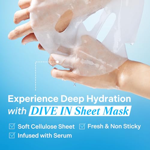 Torriden DIVE IN Hyaluronic Acid Facial Mask (10 sheets) | Deep Hydration Korean Face Sheet Mask | Panthenol & Allantoin | Korean Skincare Mask