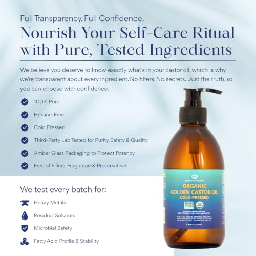 QUEEN OF THE THRONES Organic Golden Castor Oil | 100% Pure for Hair, Skin, Nails, Brows & Lashes | Hexane-Free | USDA Certified [8.4oz (250ml)]