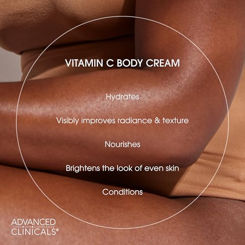 Advanced Clinicals Brightening Vitamin C Cream Moisturizer + Vitamin C Body Oil 2pc Skincare Set | Nourishing, Brightening, & Hydrating Body Oil & Body Lotion To Improve Appearance Of Dark Spots, 2pc