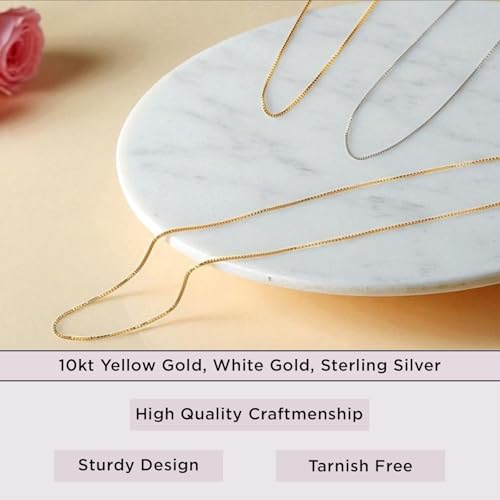 Jewelili 10K Solid White Gold Box Link Chain Necklace for Women 18 Inch