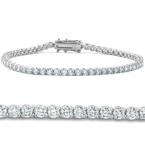 P3 POMPEII3 Pompeii 4 Carat TW Round Cut Diamond Tennis Bracelet 14k White Gold Lab Grown (((G-H)),SI(2)-I(1))