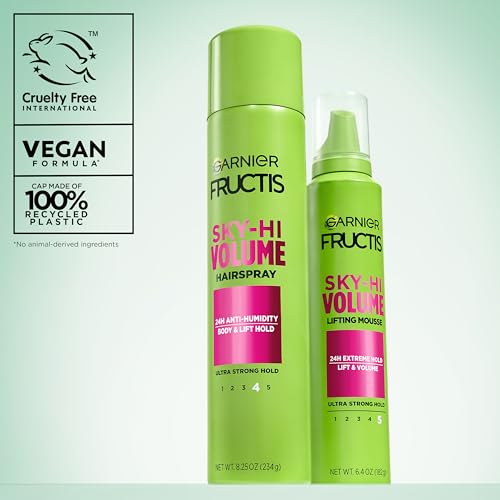 Garnier Fructis Sky-Hi Volume Hairspray, Anti-Humidity Volumizing Spray With Bamboo Extract, Provides 24-Hour of Flexible Hold and Frizz Control, 8.25 oz, 2 Count (Packaging May Vary)