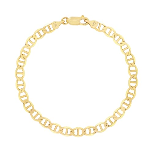 Nuragold 14K Real Yellow Gold 4mm Mariner Chain Solid Link Anchor Bracelet - 8.5"