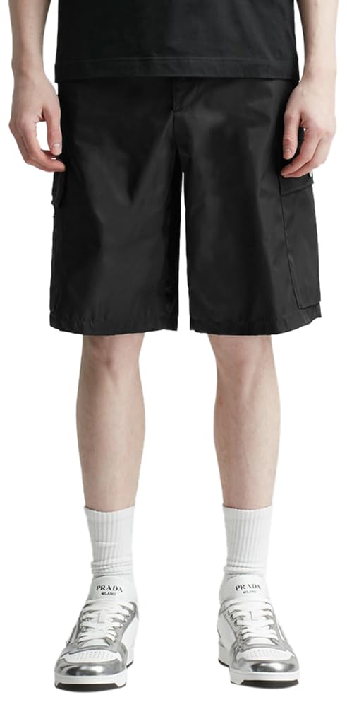 Prada, Mens Nylon Cargo Shorts, 36, Black