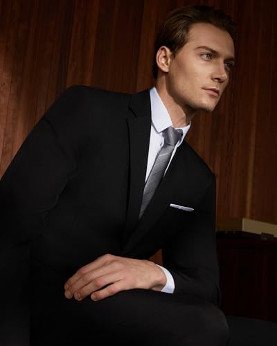 WULFUL Men's 2 Piece Suits Slim Fit Two Button Blazer Jacket Pants Set for Party,Wedding and Business Black