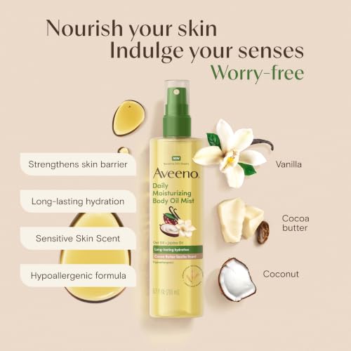 Aveeno Daily Moisturizing Body Oil Mist, Cocoa Butter Vanilla Scent, 6.7 fl. oz