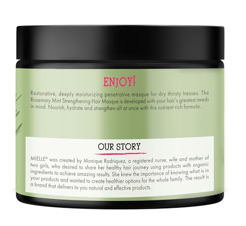 Mielle Organics Rosemary Mint Strengthening Hair Mask, Deep Conditioning Treatment Enriched with Biotin, Honey & Coconut Oil - Helps Encourage Longer, Healthier Strands, 12 Ounce