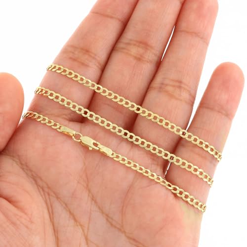 Nuragold 14k Real Yellow Gold Cuban Curb Solid Link 2.5mm Chain Bracelet - 7"