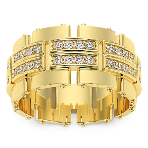 Pompeii 3/4Ct Men's Round Cut Diamond 10MM Wide Ring Wedding Band 10k Gold Lab Grown - Size 10 (F/G,VS1-VS2)