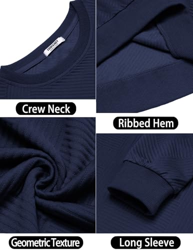 COOFANDY Men's Crewneck Sweatshirts Geometric Texture Casual Long Sleeve Pullovers Solid Color Lightweight Pullover Tops