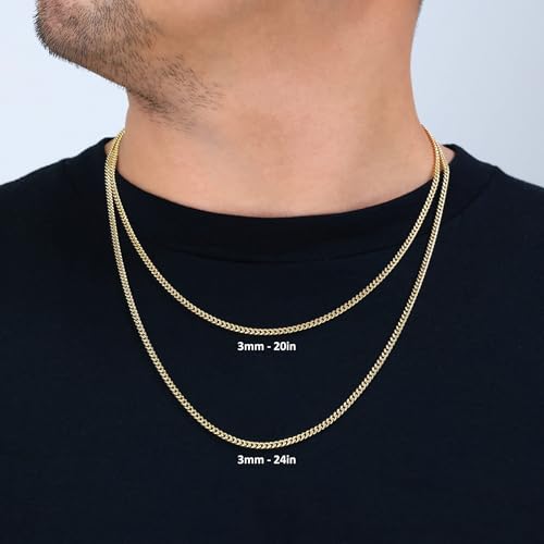 Nuragold 14k Real Yellow Gold Miami Cuban Lightweight Link 3mm Chain Necklace (16"-30") Italian Jewelry for Men & Women - 22"