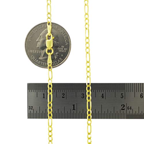 Nuragold 14k Real Yellow Gold Figaro Link 2.5mm Chain Necklace (16"-26") - 26"
