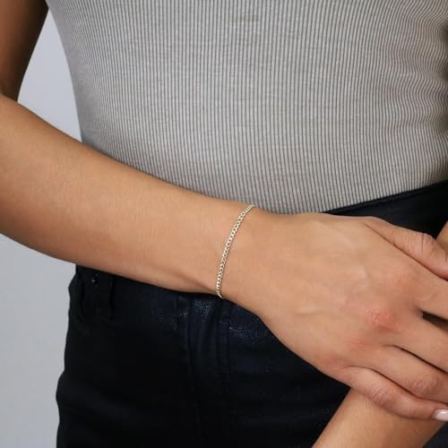 Nuragold 14k Real Yellow Gold Cuban Curb Link 2.5mm Chain Bracelet/Anklet - 9"