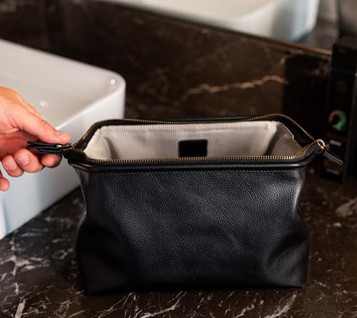 NV Holders Premium Genuine Leather Toiletry Bag for Men - The Ultimate Travel Dopp Kit and Hygiene Organizer, Perfect Men's Toiletry Travel Bag (Black)