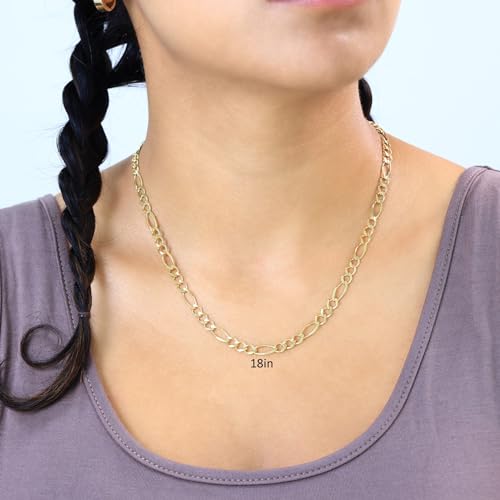 Nuragold 10k Real Yellow Gold Figaro Link 5.5mm Chain Necklace (16"-30") - 24"
