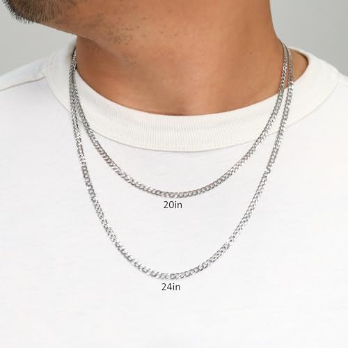 Nuragold 14K Real White Gold Cuban Curb Solid Italian Link Chain Necklace - 24",4mm