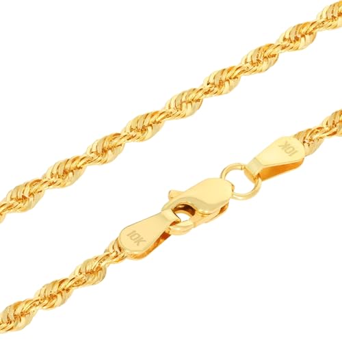 Nuragold 10k Real Yellow Gold 2.5mm Rope Chain Lightweight Necklace 16"-30" - 22"