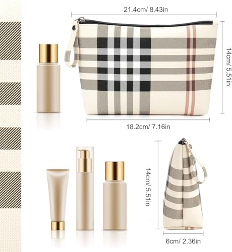 MAANGE Small Makeup Bag for Purse Cosmetic Bags for Women Pu Leather Makeup Pouch Travel Makeup Bag with Handle Make Up Bag for Travelling(Khaki)