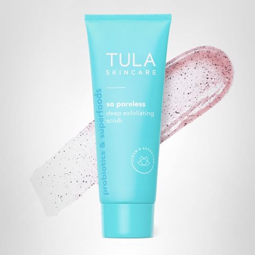 TULA Skin Care So Poreless Exfoliating Blackhead Scrub - Powerful and Gentle Exfoliation, Refreshing and Smoothing, Contains prebiotic Extracts, Volcanic Sand, Pink Salt, and Witch Hazel, 2.89 oz.