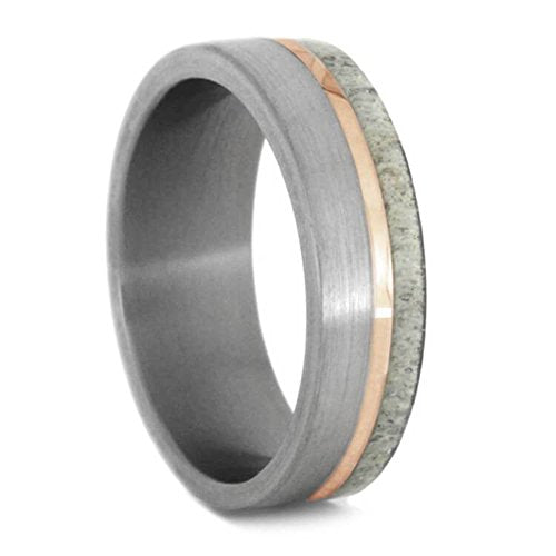 The Men's Jewelry Store (Unisex Jewelry) Deer Antler, 14k Rose Gold 6mm Brushed Titanium Comfort-Fit Wedding Ring Size 12