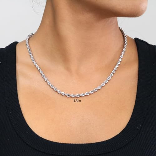 Nuragold 10K Real White Gold Solid Rope Chain Diamond Cut Necklace 1mm- 6mm - 20",4mm