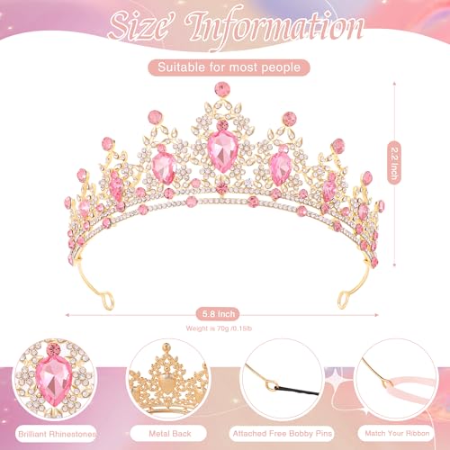 FORSEVEN Pink Crystal Tiaras Crowns for Women Wedding Birthday Halloween