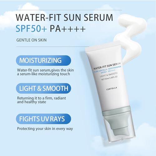 2 Pcs 𝐶𝑒𝑛𝑡𝑒𝑙𝑙á Sunscreen SPF50 PA++++, Hyalu Cica Water-Fit Sun Serum, Cen-tella Madagascar Face Sun Screen Long-Lasting Protection, Matte No White Cast for All Skin Type and UV Defense