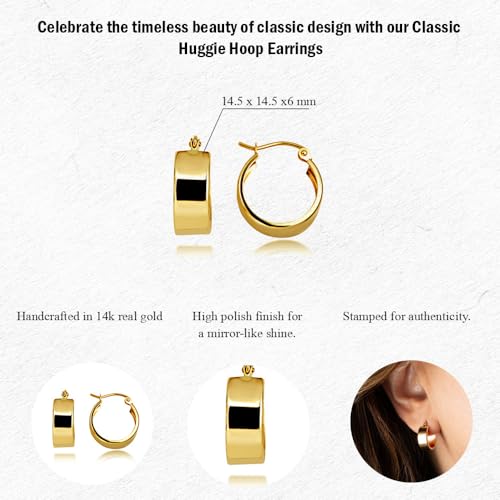 Polished 10K Yellow Gold Wide Hoop Earrings