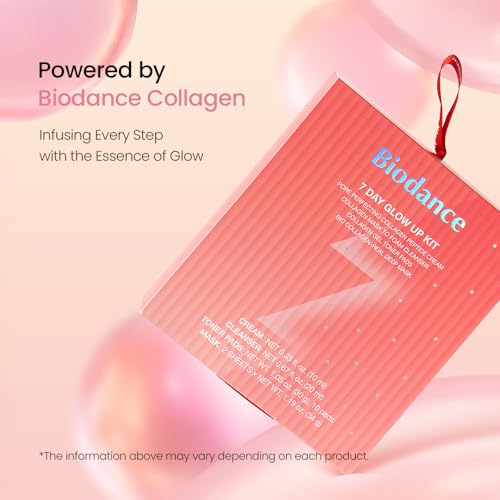 BIODANCE 7 Day Glow Up Kit: Collagen Gift Set for Glass-Skin, Korean Skin Care with Cleanser, Toner Pads, Moisturizer, Gel Masks, All-in-One Skin Care Set, Mothers Day Gifts
