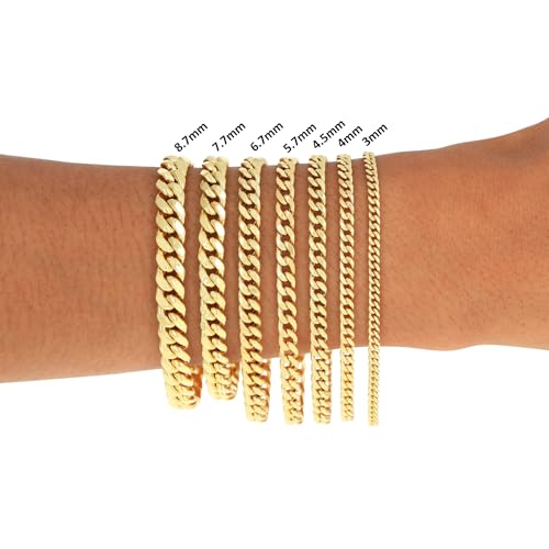 Nuragold 14K Real Yellow Gold Miami Cuban Lightweight Link Chain Bracelet 7"-9" (3mm-12.6mm) Italian Jewelry for Men & Women - 7.7mm,8"