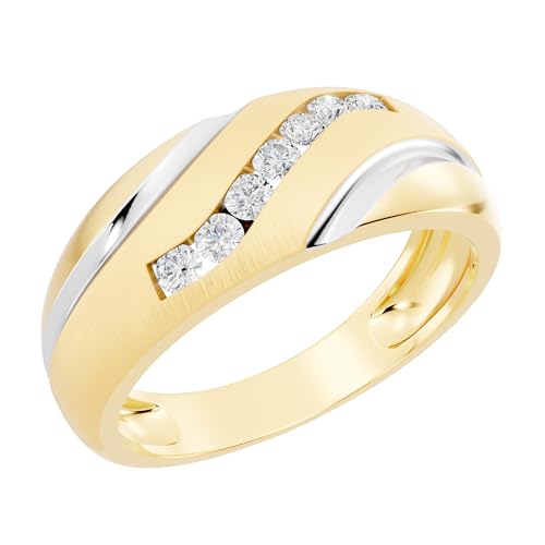 Dazzlingrock Collection Round Lab Grown White Diamond 7 Stone Cathedral Style Anniversary Wedding Band for Men (0.22 Ctw) in 10K Solid Yellow Gold, Size 11.5