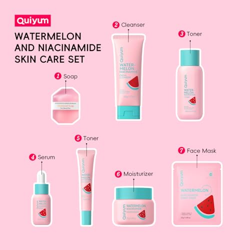 QUIYUM Watermelon & Niacinamide Skincare Set for Women Teens Girls, 10PCS