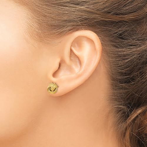 10k Yellow Gold Shiny And Textured Triple Love Knot Stud Earrings, 9mm