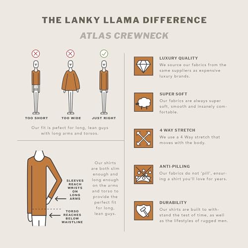 Lanky Llama (NEW) Atlas Crew Neck Sweatshirt | Raglan Sleeve | For Tall Slim Men | Stone Grey Heather, Medium Tall